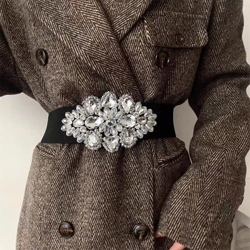 Elastic Rhinestone Belts for Women-Crystal Wide Stretchy Belts for Dress, Cinturones para Mujer, Black4