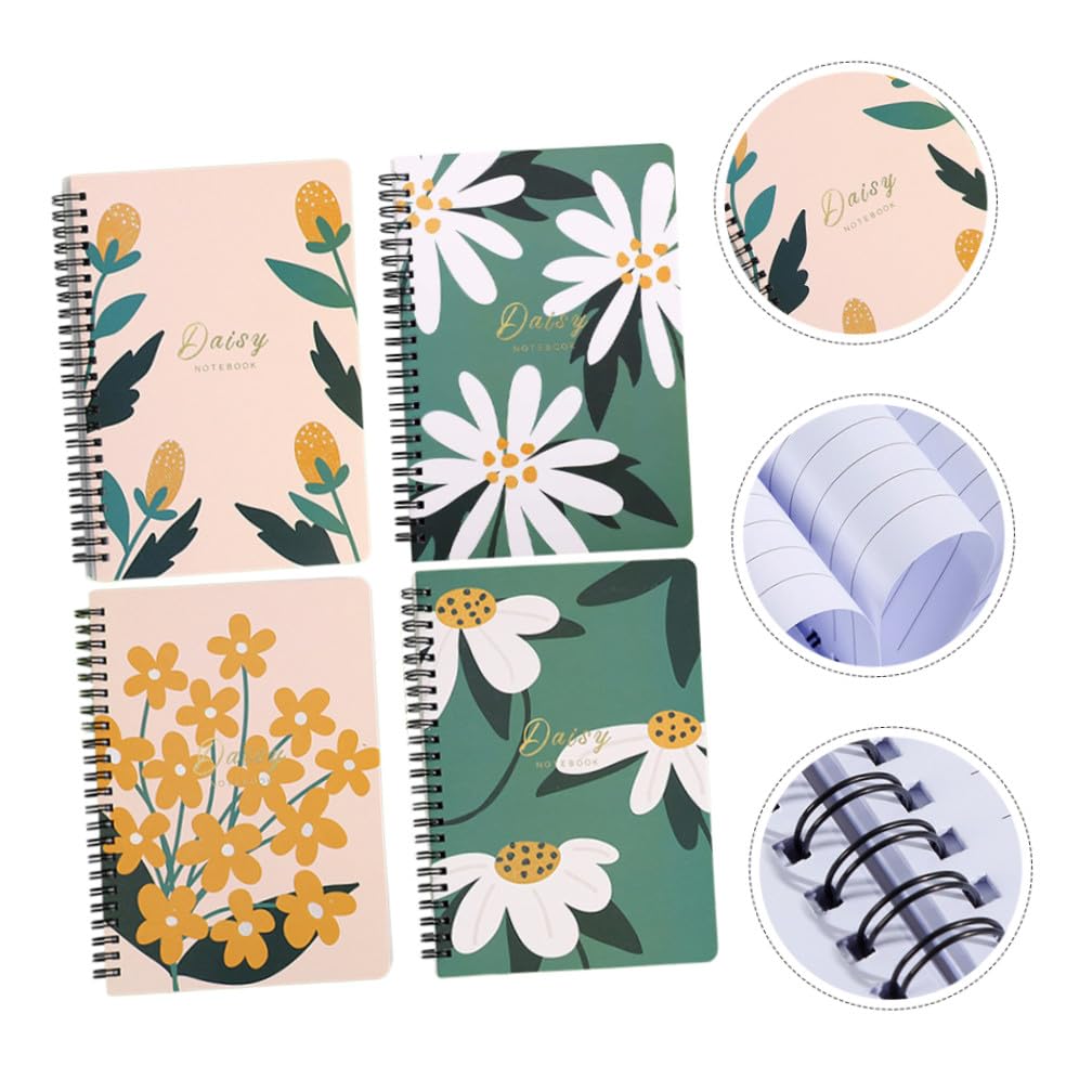 OSALADI 4 Pièces Spirale Floral de Cahiers Lignés pour Écriture Pratique et Élégant pour Notes et Journalisation