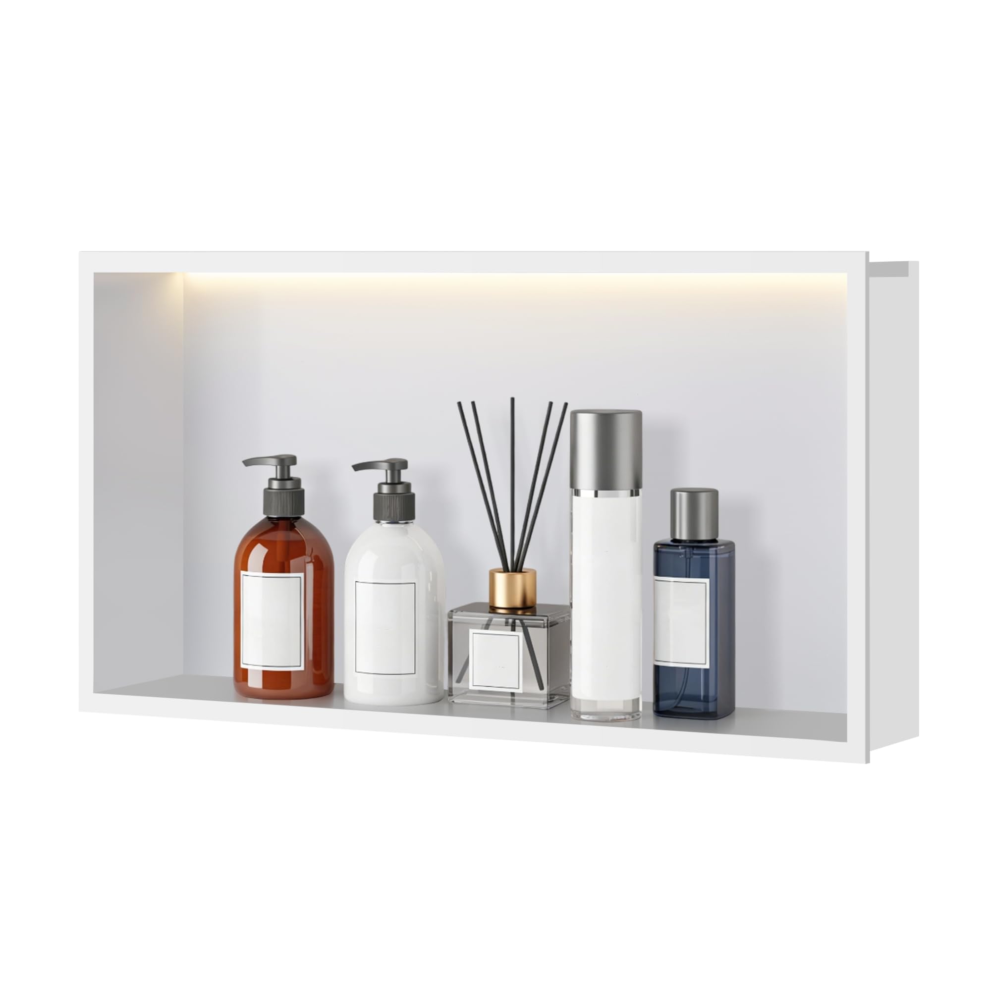 FTL Wandnische Dusche mit LED Weiß,Duschnische mit 3000K Warmweiss Beleuchtung(Nicht Dimmbar) 60x30cm,304 Edelstahl LED Wandnische Badezimmer Keine Fliesen Erforderlich