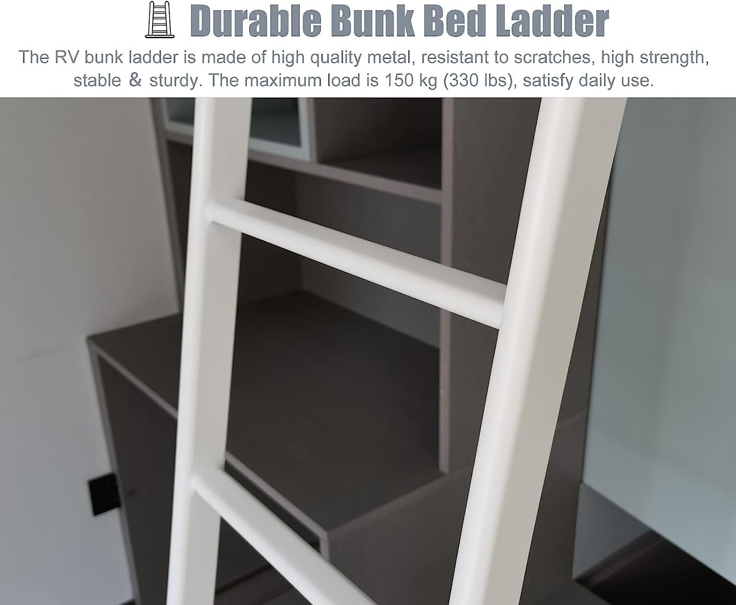 Scaletta Letto a Castello Scala per Letto a Castello per Dormitorio Camper, Scalette di Salita Gemelle Bianche Lunghe Regolabili In Metallo con Ganci, Scalette per Camera da Letto (116cm)