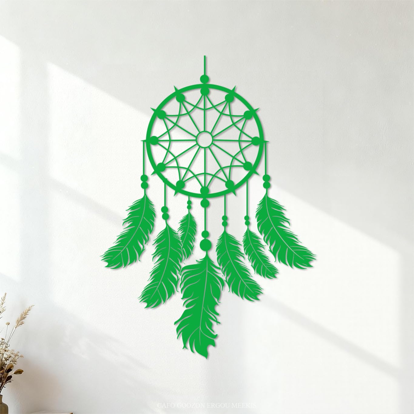 Wall Decals PVC Dream Catcher Moon Catcher and Feathers 50.4x70.6cm Waterproof Green
