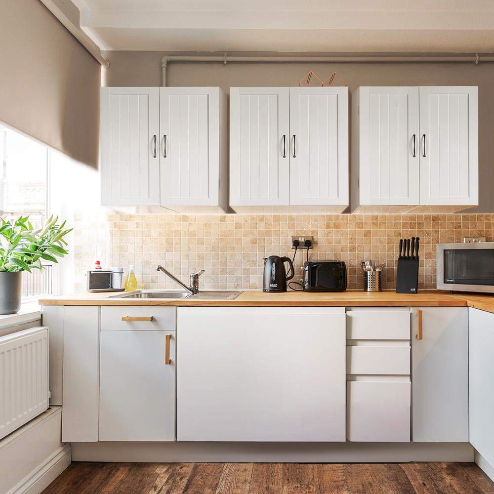 Yaheetech Armadietto Bagno Sospeso da Parete Armadio Mobiletto Bianco con 2 Ante e Ripiano Regolabile 60 x 30 x 60 cm Mobile da Cucina Camera da Letto Lavatrice