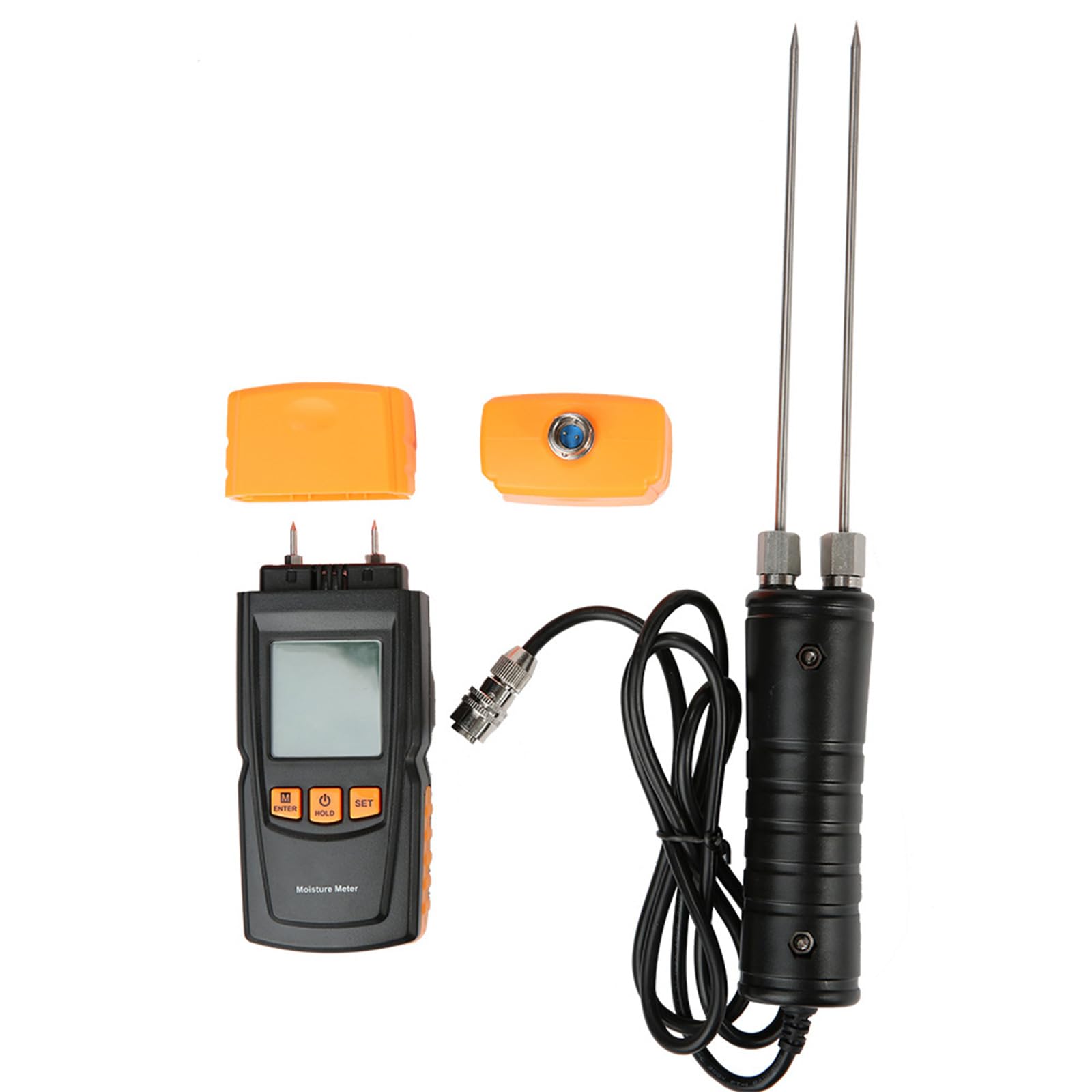 Medidor de humedad de precisión con ± 2% de tolerancia de error con sonda desmontable para madera, papel, tela, pantalla LCD, medidor ABS