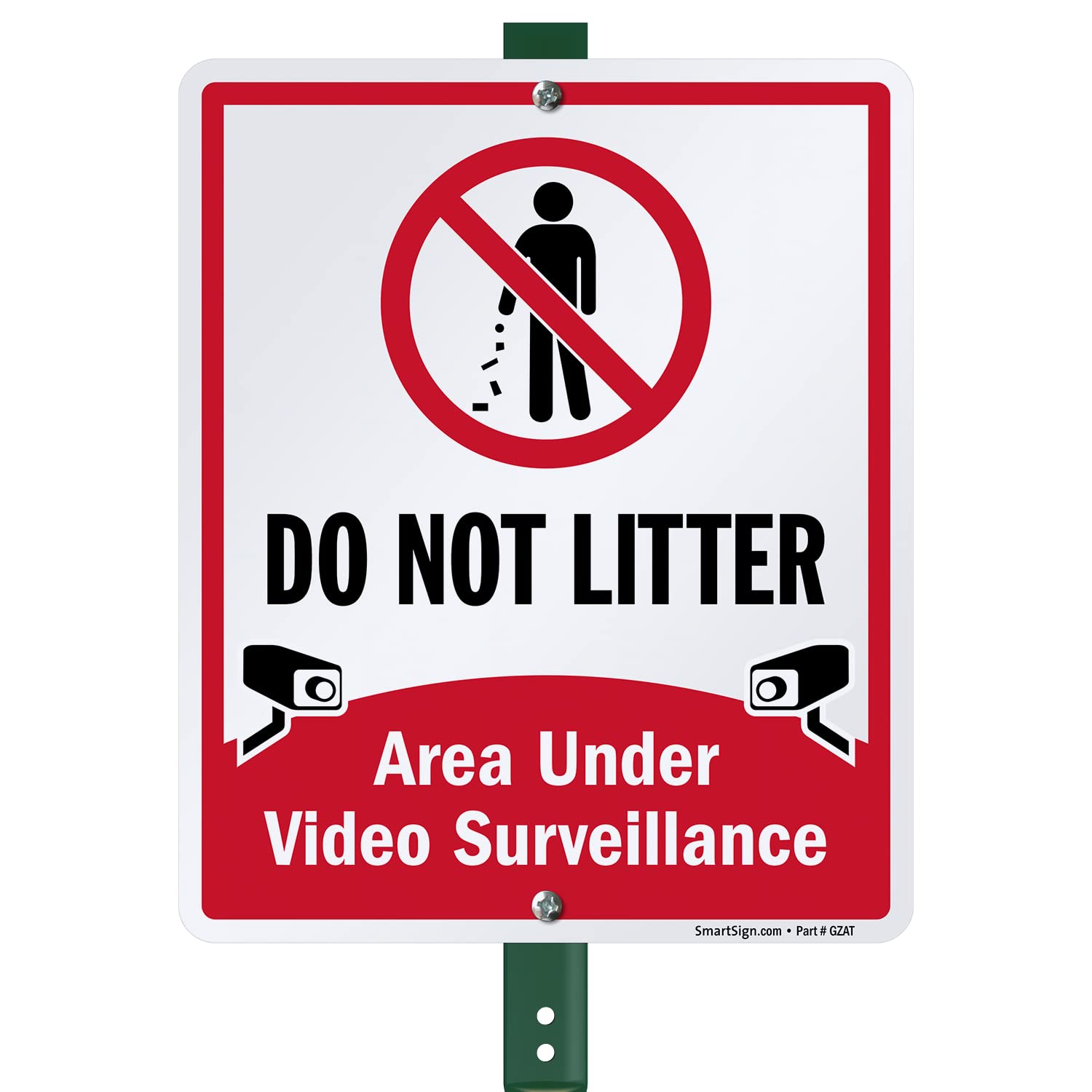 SmartSign 12 x 10 inch “Do Not Litter - Area Under Video Surveillance” Yard Sign with 3 foot Stake, 40 mil Laminated Rustproof Aluminum, Red, Black