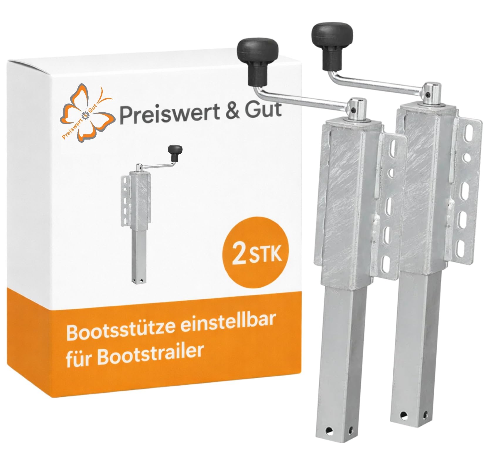 2 STK Bootsstütze Bootstrailer 40 x 40 mm höhenverstellbar mit 200 kg | Einstellbar und ausdrehbar als Spindelstütze oder Hubstütze für Bootstrailer, Preiswert&Gut