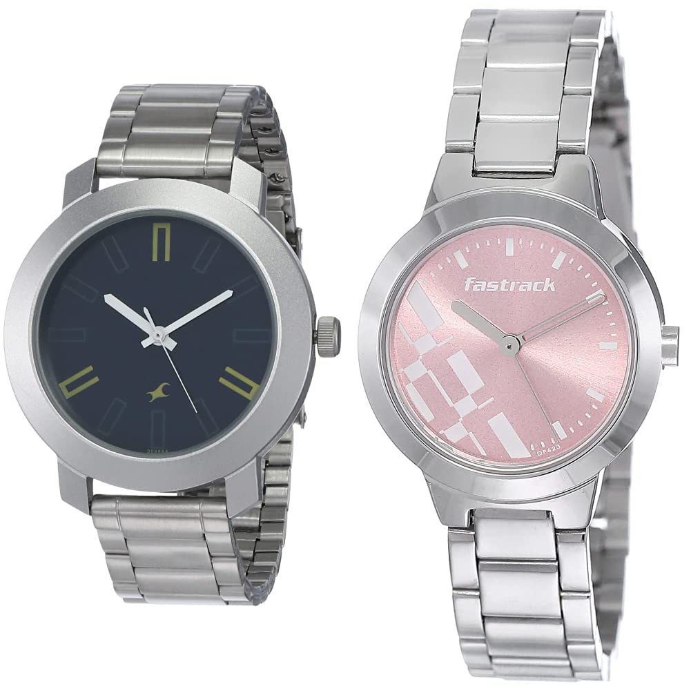 Fastrack Men Stainless Steel Analog Couples Watch (Nk3120Sm02+Nk6150Sm04) | Rakshabandhan Gifts, Band Color-Silver,Dial Color-Blue (B07VR23SX2) Amazon Price History, Amazon Price Tracker