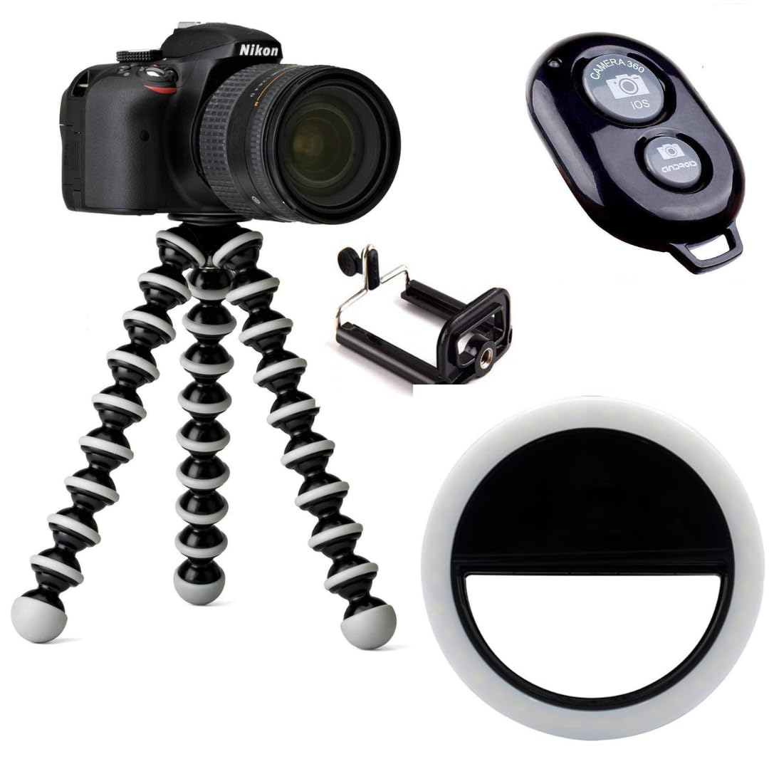 King Shine Flexible Gorilla Tripod 10 Inch for Mobiles, DSLR & Action Cameras with Mobile Holder & Selfie Ring Light with 1 Wireless Bluetooth Selfie Remote