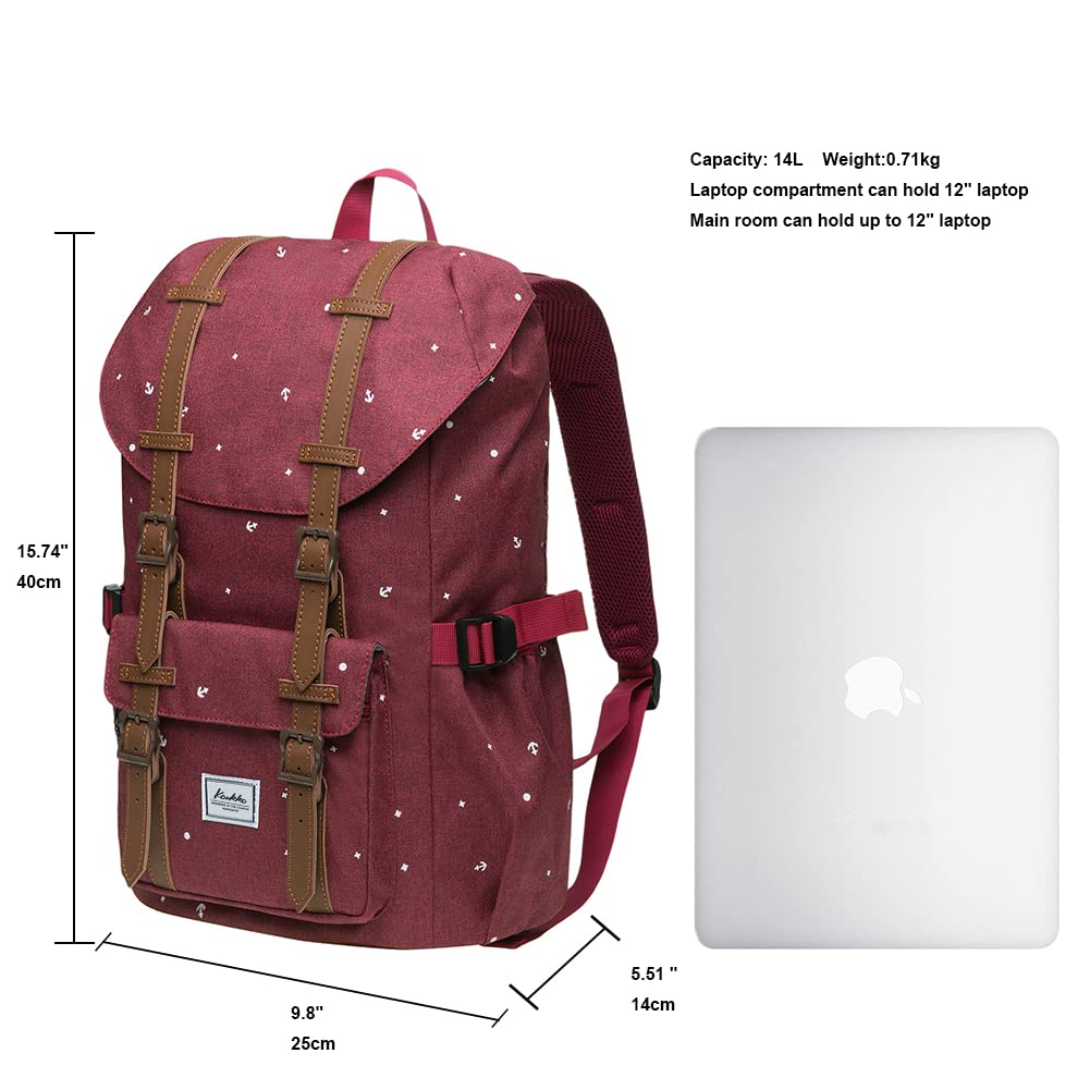 KAUKKO Mochila Tipo Casual de Hombre y Mujer para Portátil para Escuela, Viajes o Senderismo Mini tamaño (Maroon-13)