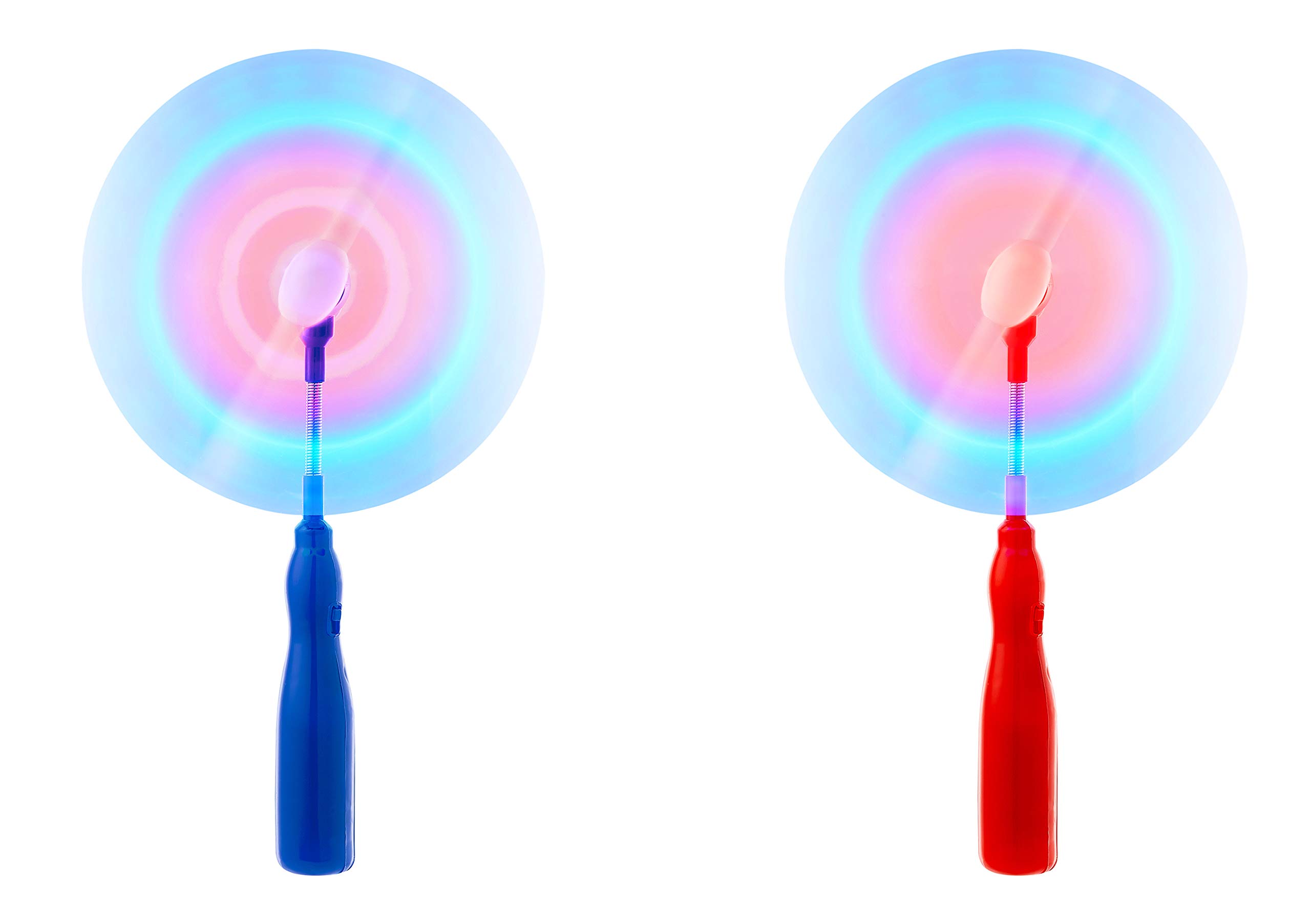 Pack of 2 1 Blue 1 Red LED Swivel Fan Wand LED Windmill Spinners Light Up Flashing Spinning Swivel Fan Light Childrens Windmill Spinning Light Toy Party Gifts Favours Kids Light Up Toys — image 1