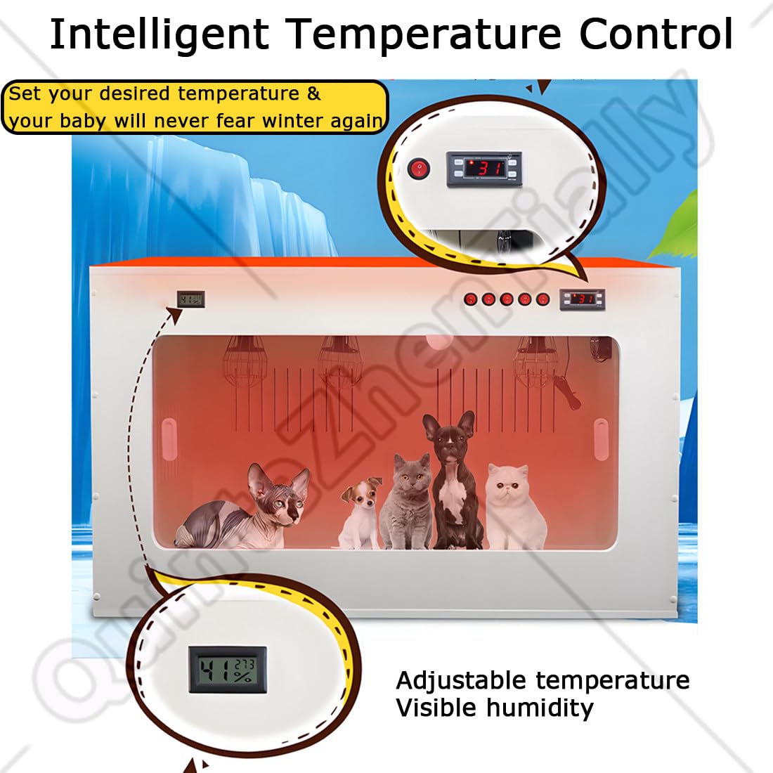Incubatrice Cuccioli,Incubatrice Domestica Cani,Scatola Lallevamento Animali Domestici Appena Nati,Visualizzazione Tempo Reale Temperatura umidità,per Gattini,Gatti Black-23x20x20in