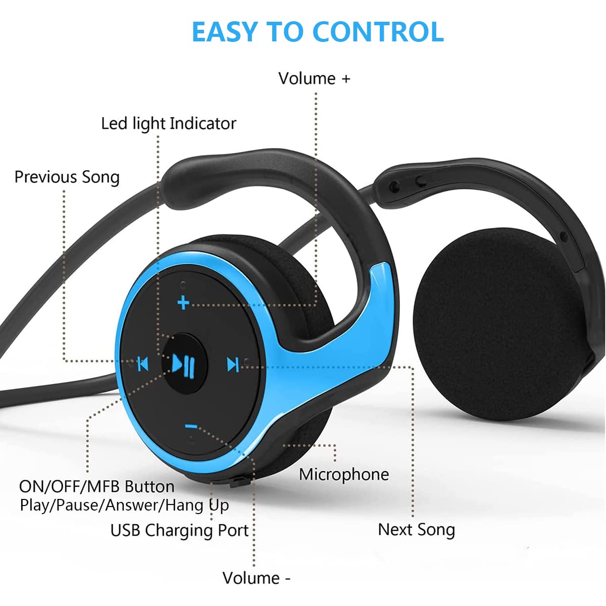 Auriculares Inalámbricos Bluetooth 5.0, Cascos Deportivos con Gancho para Oreja & Reducción de Ruido de Micrófono, Soporta Tarjeta TF y Radio FM, Auriculares Estéreo Plegables MP3 Correr Black