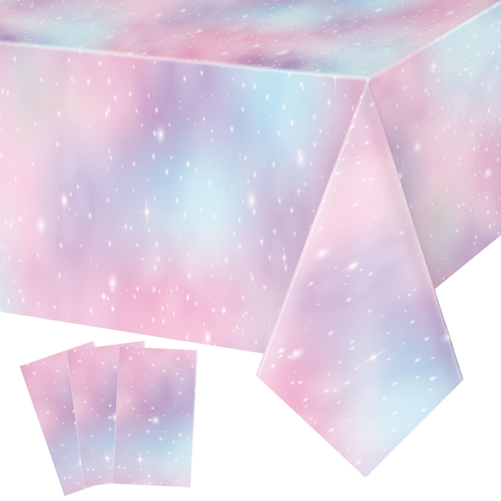 Tiamon 3 Pcs Pastel Rainbow Tablecloths Birthday Decorations Pastel Table Cloths for Parties Plastic Rainbow Tablecloth Disposable Table Cover for