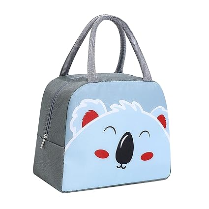 HOUSEHOLD CULTURE Food Insulation Bag, Oxford Fabric, Large Capacity, for Breakfast, Picnic, School (Grey Bear)