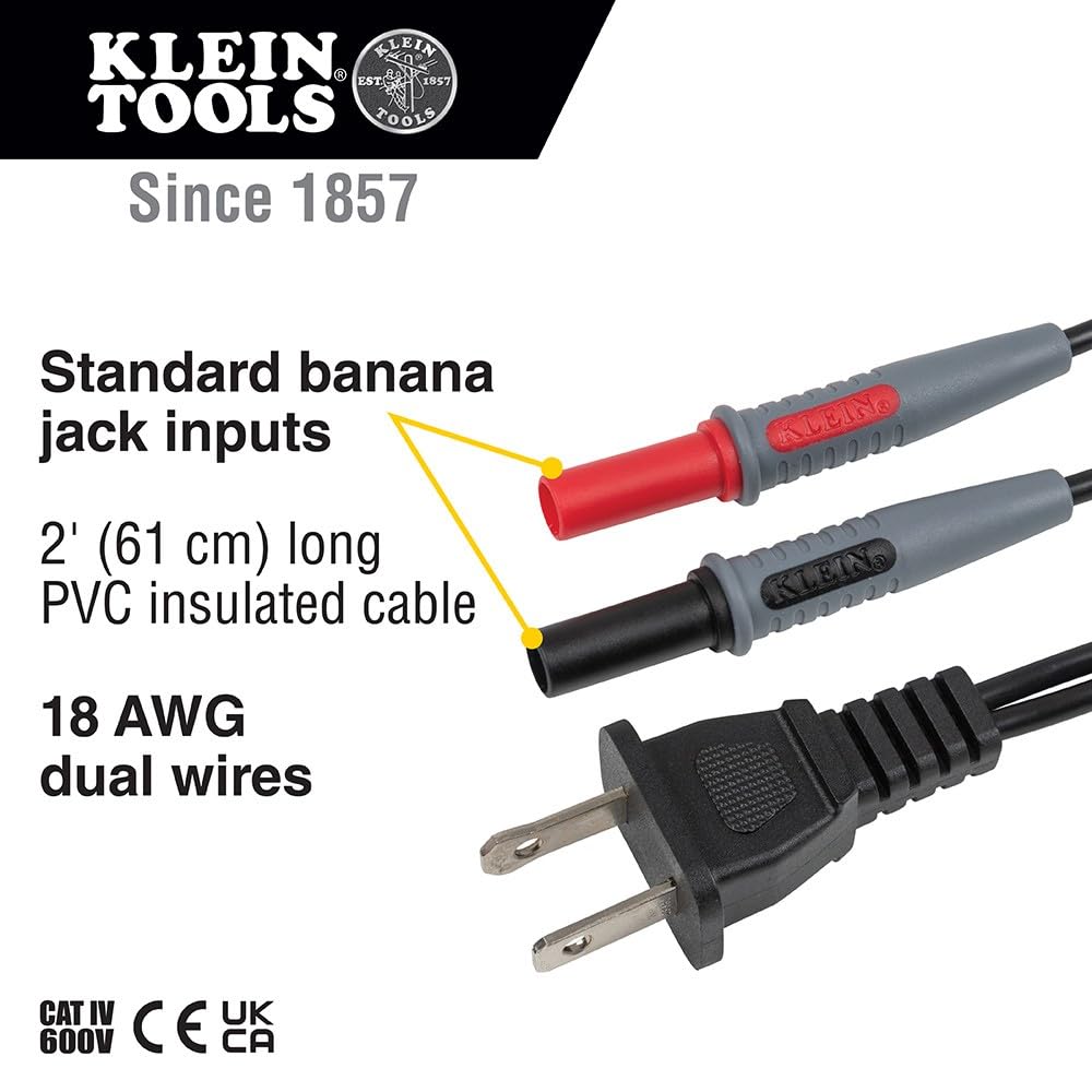 Klein Tools 69357 AC Outlet Plug to Banana Plug, for use with Klein Tools Cat. No. ET450 or Any Meter with Banana-Type Connectors — Amazon image 2
