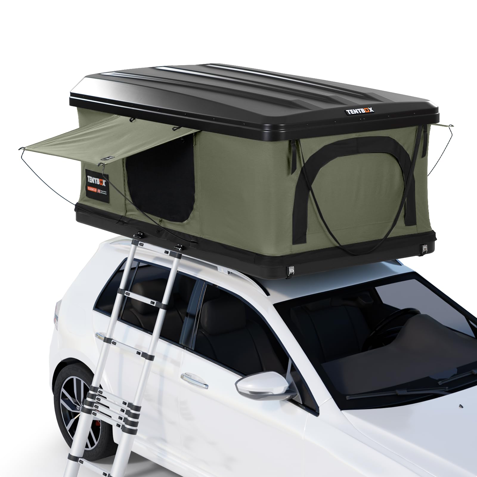 TentBox Classic Car Roof Top Tent - Sleeps 2 People, Four Season Camping - Fits Most Cars, Gas Assisted Opening, 60 Seconds Set-Up