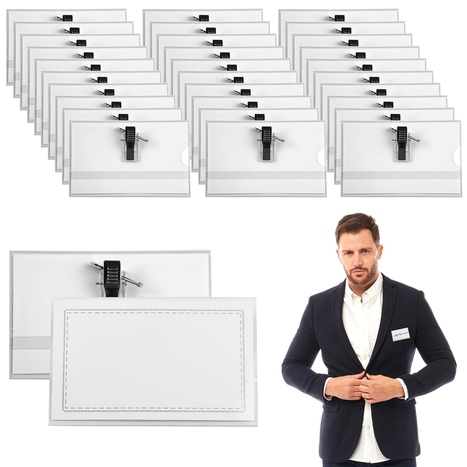 Porta Badge Trasparente con Clip 30 Pezzi 90x56mm PVC Orizzontale
