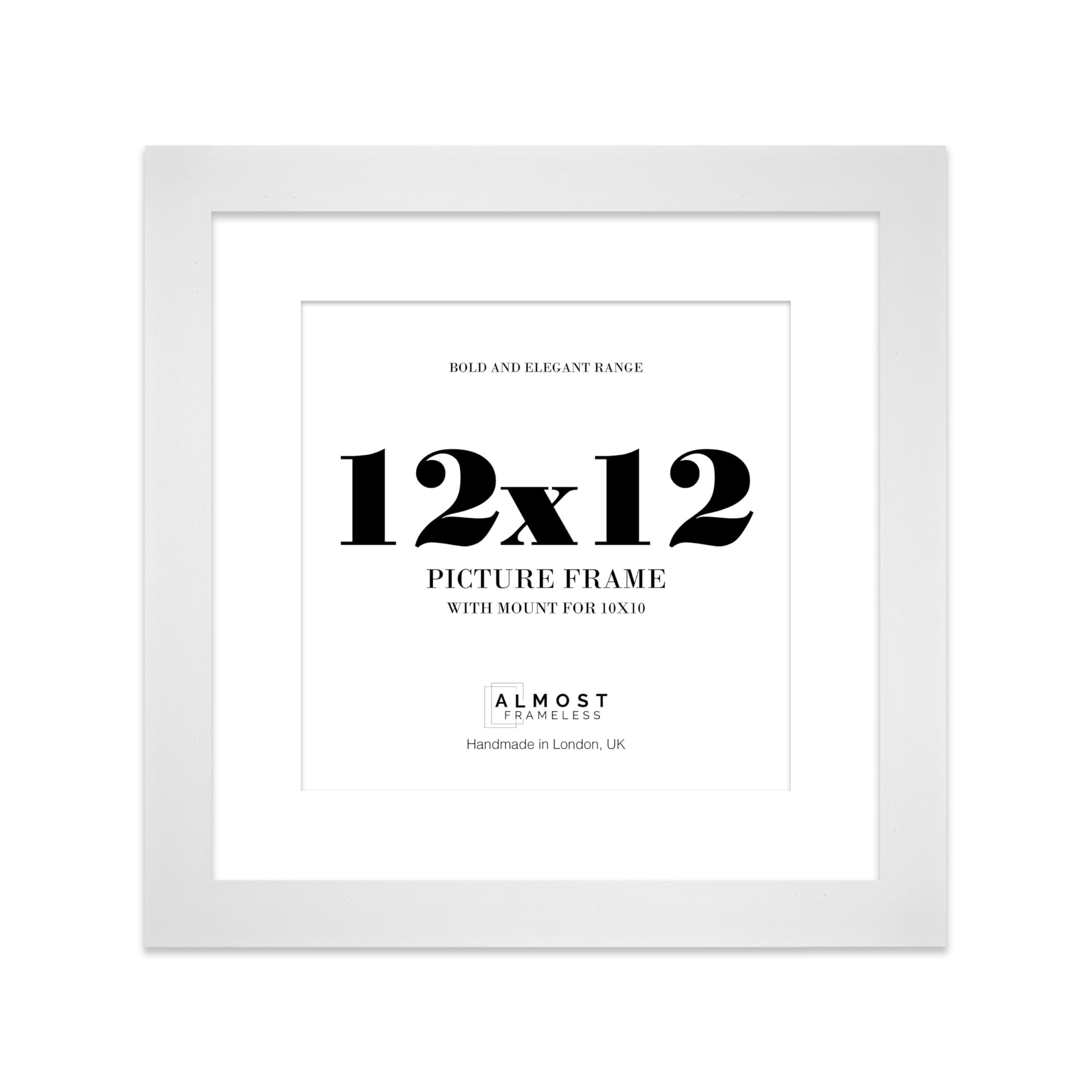12x12 White Square Frame With Mount for 10x10 Pictures 28mm Edge Frame Display with Wall Hooks and Kickstand, 1 Pack