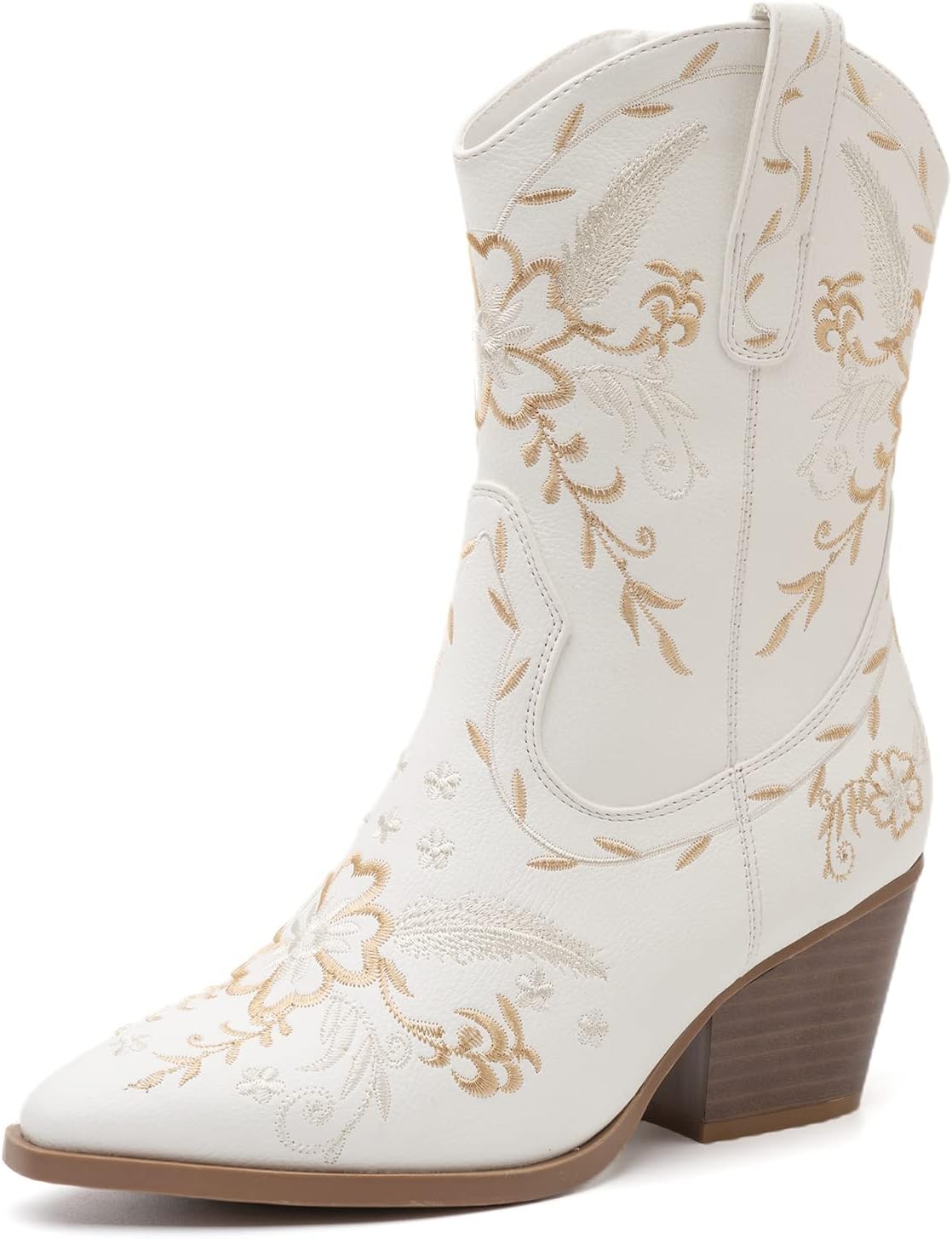 ANJOUFEMMEWestern Women's Cowboy Cowgirl Boots Embroidered Round-toe Mid-calf