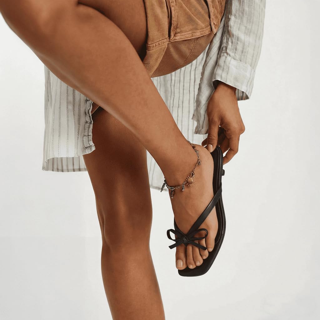 Mattiventon Kitten Heel Sandals Thong Sandals For Women Bow Heels Slip On Flip Flops Square Toe Summer Cute Party Dress Shoes - Image 6