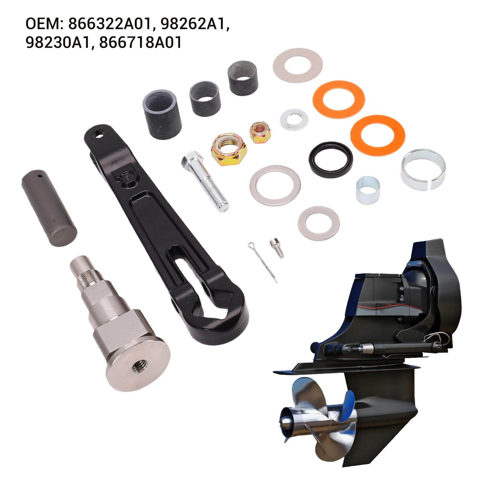Qqmora Zestaw Sworznia Wału Ramienia Kierownicy Górnego Przegubu Cardana 866322A01 98262A1 98230A1 866718A01 Zamiennik dla MerCruiser Bravo One Gen z Metalem o Wysokiej Wytrzymałości