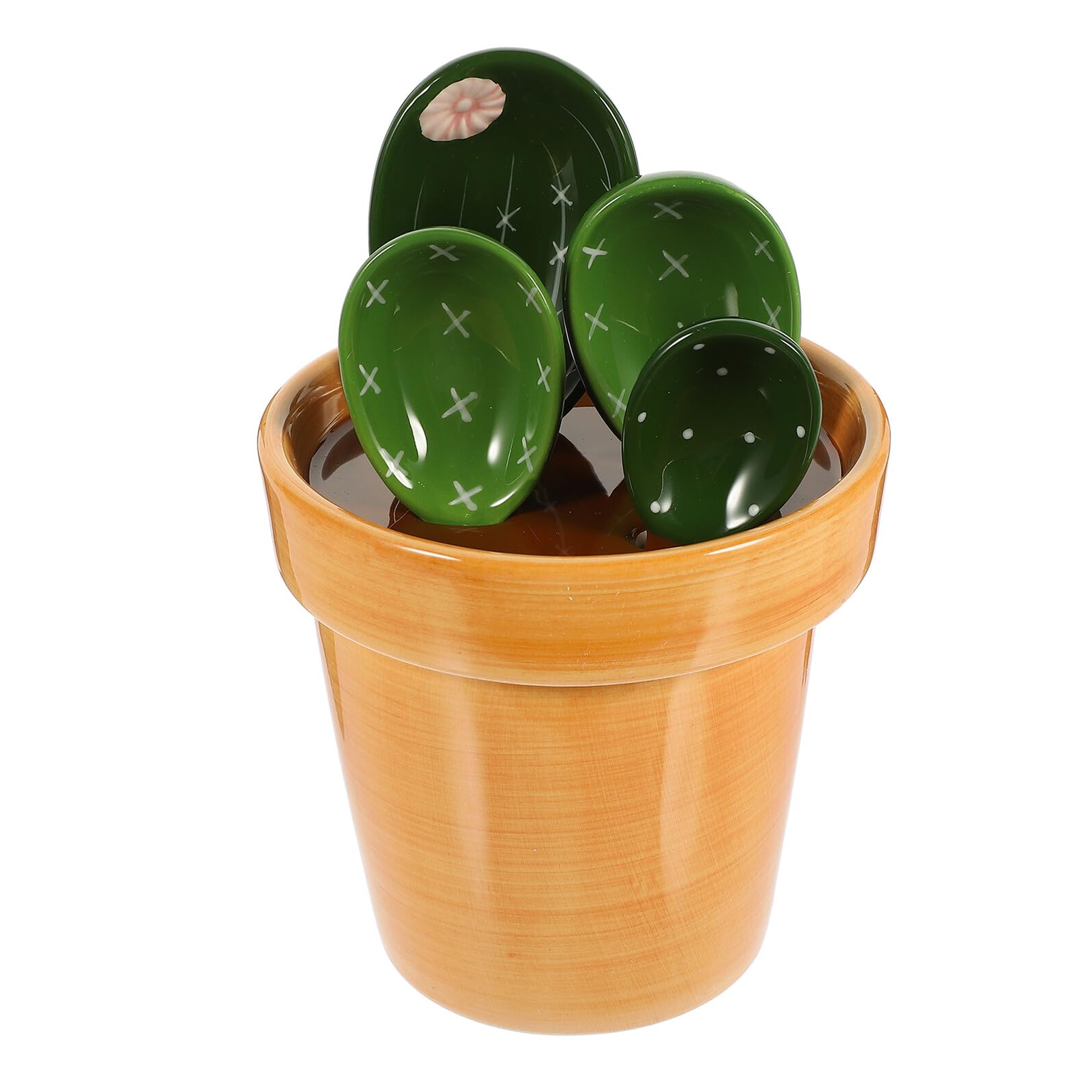 jojofuny Juego de Cucharas Medidoras Forma de Cactus en Cerámica Naranja Base para Hornear, Ahorro de Espacio y Utensilios para Café y Condimentos