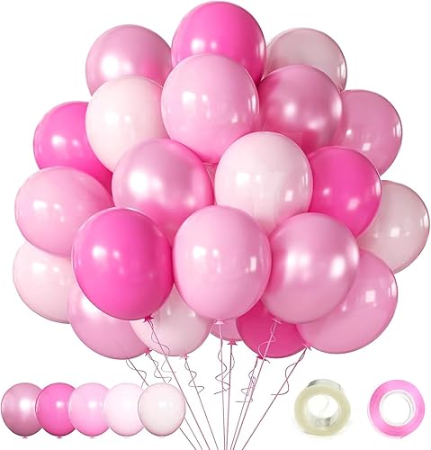 Globos rosados metálicos, 60 globos rosa cromado de 12 pulgadas, globos rosa claro profundo, globos de látex rosa perla, globos de látex rosa