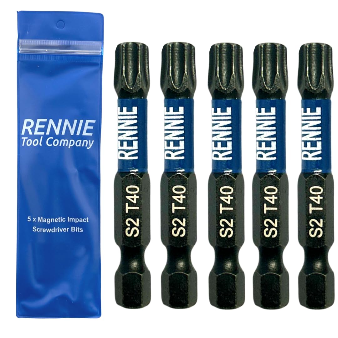 5 x Rennie Tools 50mm Long T40 TX40 Impact Screwdriver Driver Bits Set. Heavy Duty Magnetic Torx Screwdriver Bit Set. Black Oxide Coated Torx Impact Driver Bits. Torx Bit Set