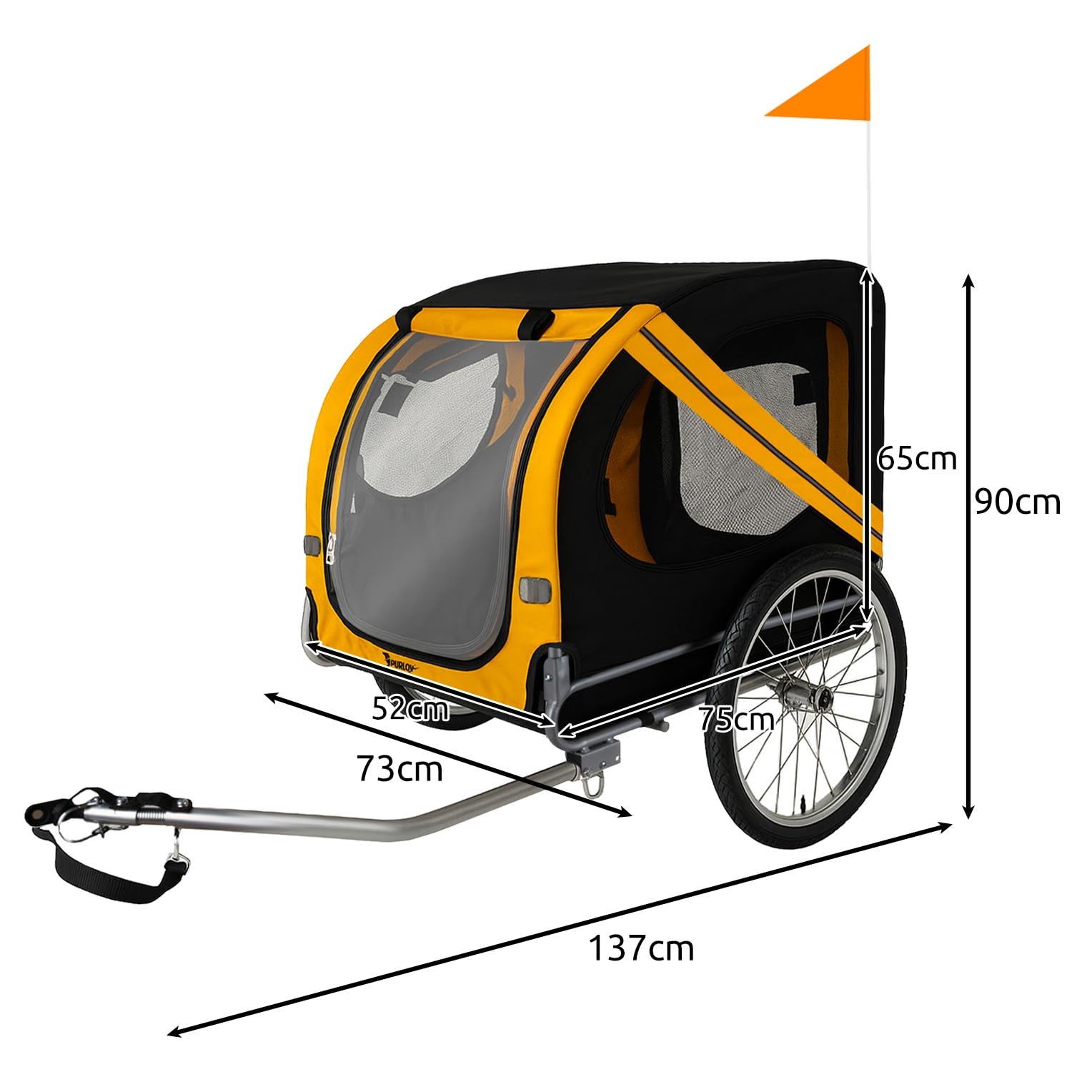 Purlov Remorque de vélo pour chien jusqu'à 40 kg, avec ceinture de sécurité, moustiquaire, housse de pluie, pneus 20" et cadre en acier