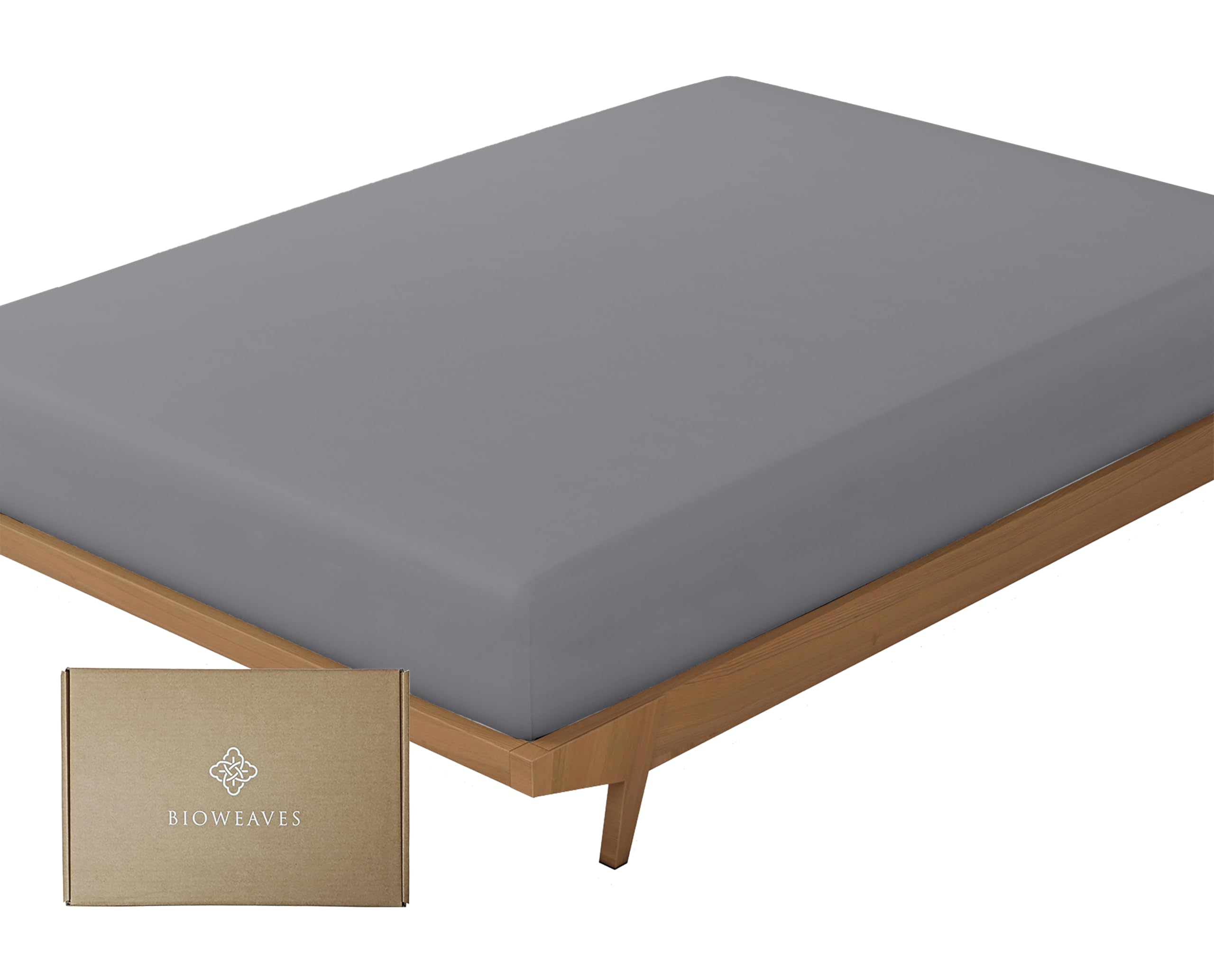 BIOWEAVES100% Organic Cotton 1 Full Size Fitted Sheet Only | 300 Thread Count Sateen Weave GOTS Certified with Deep Pocket - Stone