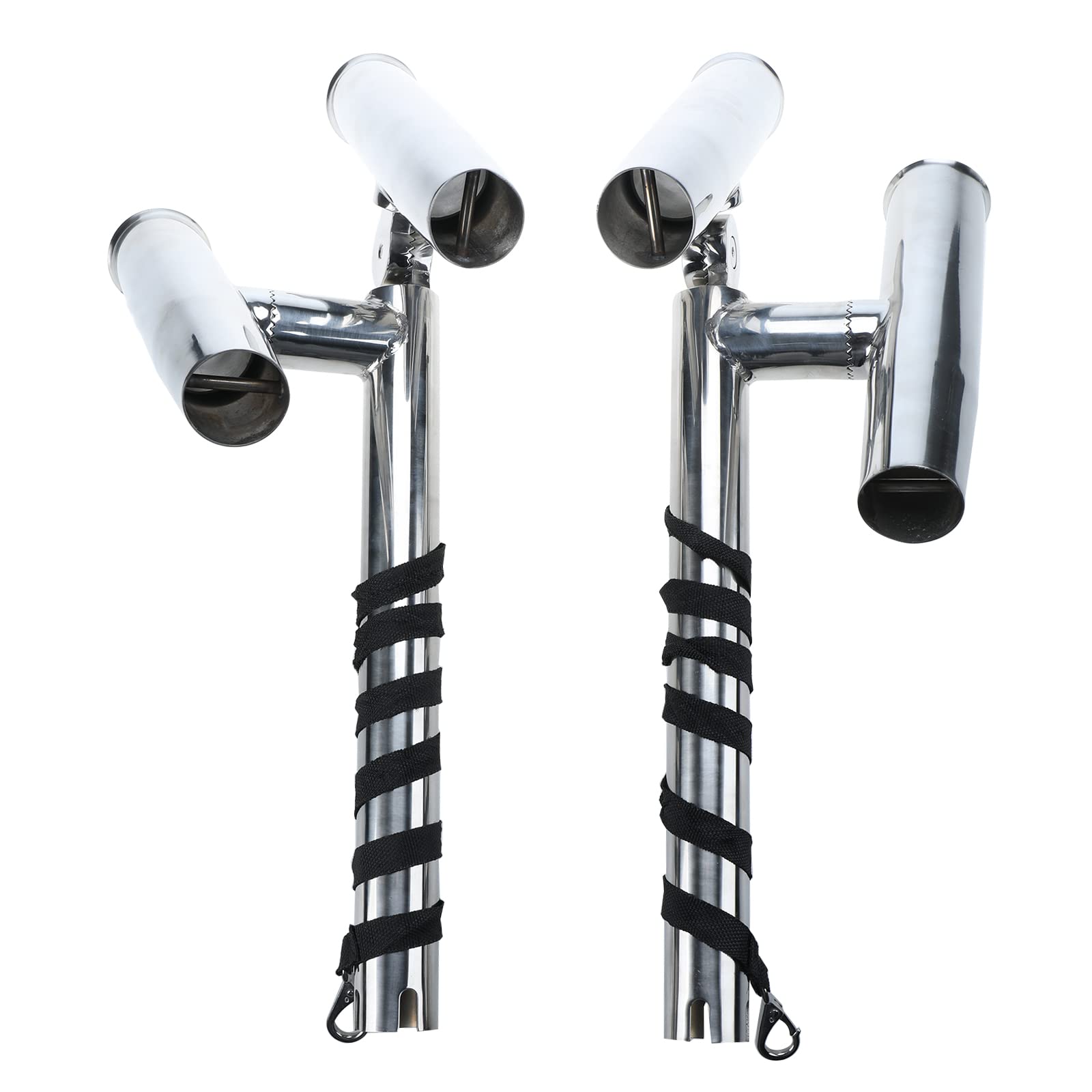 YaeMarine Coppia di supporti per canna da pesca in acciaio inox argentato, altamente lucidato, doppio supporto per canna da pesca regolabile, doppio angolo regolabile, qualsiasi angolo dall'acqua per