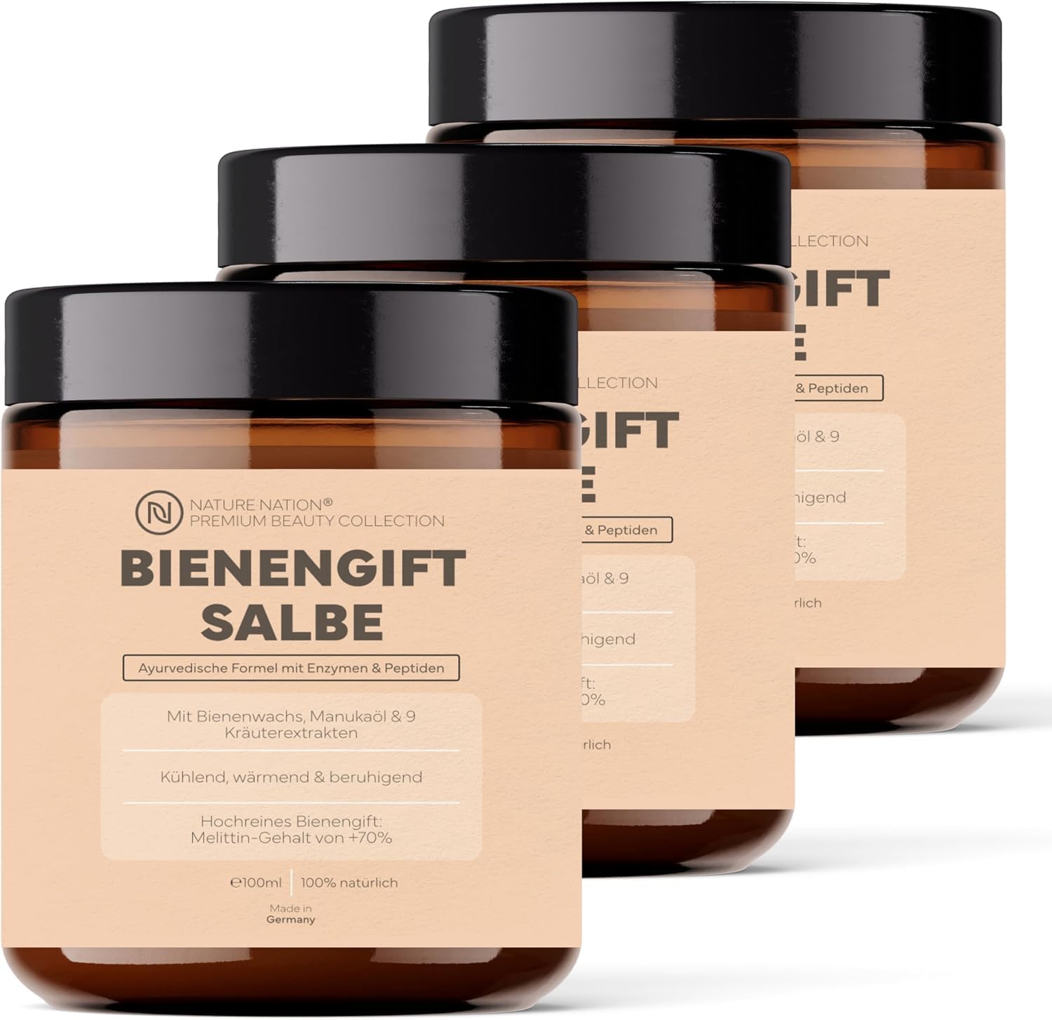 Bienengiftsalbe hochdosiert (+70% Melittin): Kühlend & wärmend, Bee Venom Bienengiftcreme + 9 Kräuterextrakte & 330 Bienenstichen: Aloe Vera & Eukalyptus; Made in Germany; Pflegt Falten & Arthrose