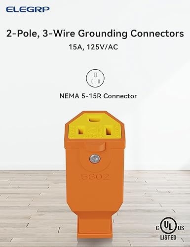 Miniatura 2 de ELEGRP Conector de hoja recta, conector de repuesto de extremos de cable de extensión, 15 amperios, 125 voltios, NEMA 5-15P, conector de conexión a