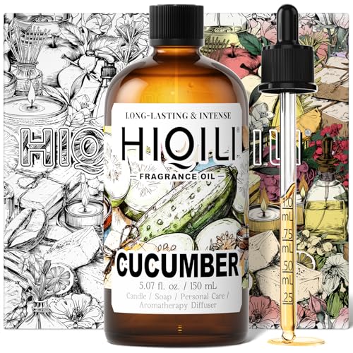 Image of HIQILI Cucumber Fragrance Oil for Diffuser, DIY Soap & Candle - 5.07 Fl Oz | Long-Lasting Fresh Scents for DIY Body Spray, Bath & Skin Products, Pet Safe, Graduated Dropper Included