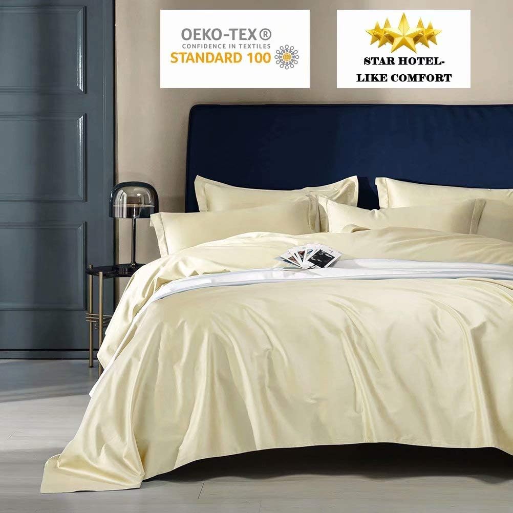 SAKIAO King Size Bed Sheets Set - Brushed Microfiber 1800 Thread Count Percale - 16" Deep Pocket Egyptian Sheets Beautiful - 4 Piece (Yellow,King)