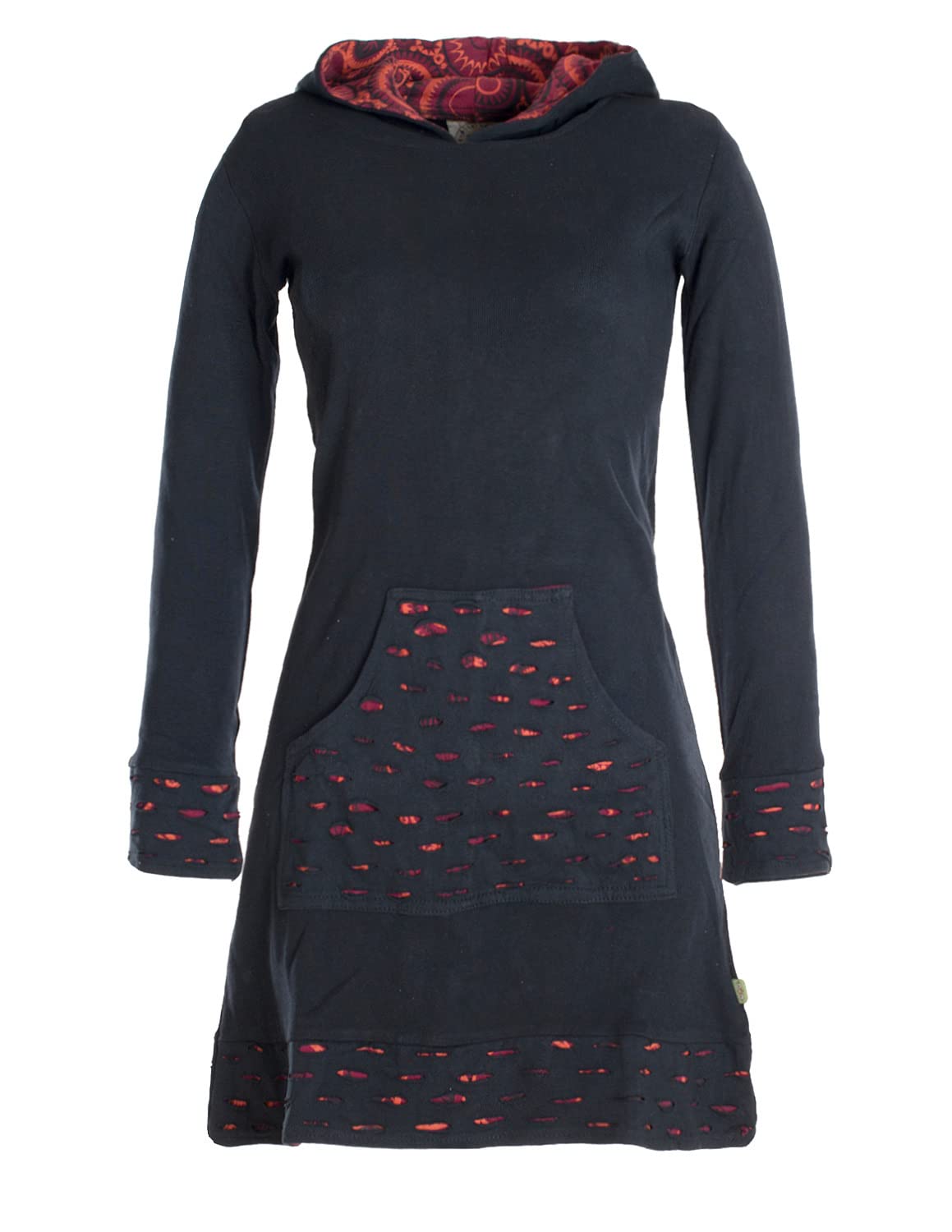 Vishes - Alternative Bekleidung - Damen Langarm-Shirtkleid Hoodie-Kleid Baumwollkleid Kapuze