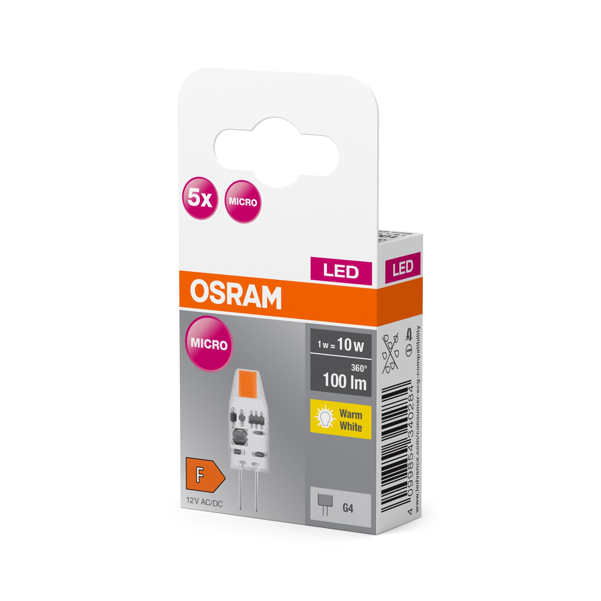 OSRAM LED BASE PIN MICRO, paquete de 50 bombillas de baja tensión, | , LED Lamps, 10.00 Millimetres dia, , Paquete de 50
