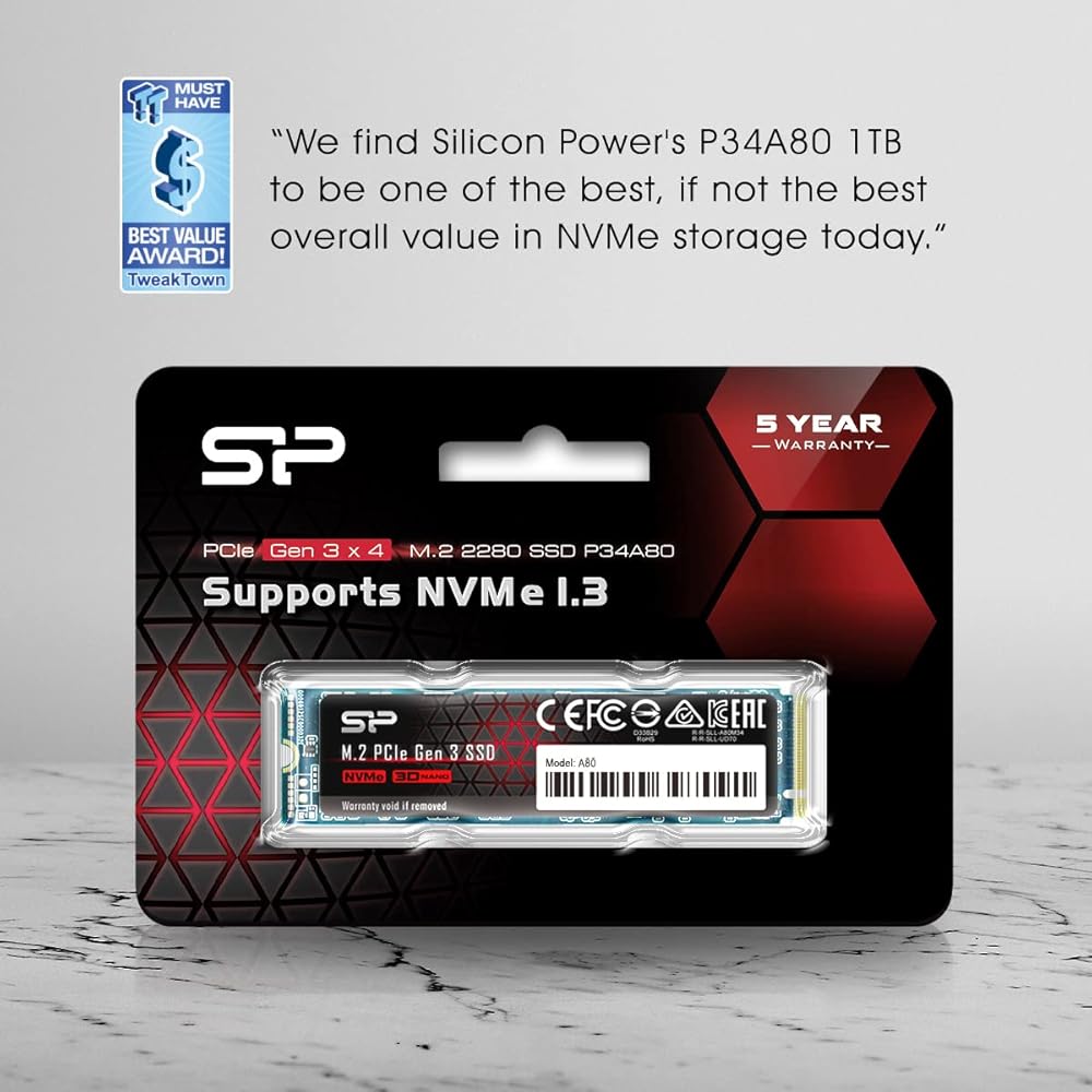 Silicon Power 1TB NVMe PCIe Gen3 x4 M.2 2280 TLC R/W up to 3,400/3,000 MB/s SSD thumbnail 4