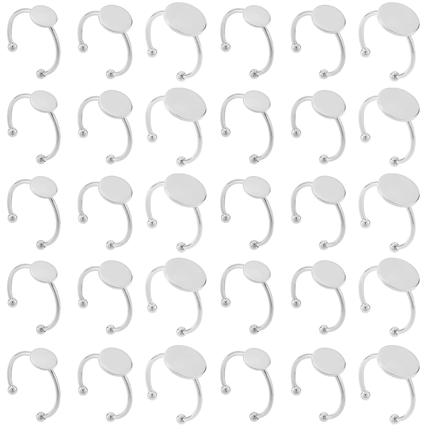 30 Pcs Blank Rings - MaehSab Stainless Steel Adjustable Pad Ring Base, Flat Blank Ring Base Tray for Jewelry Making DIY Crafts (Silver)