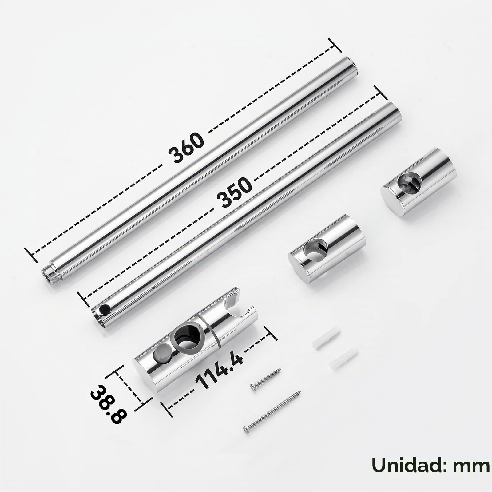 Auralum Barra de Ducha 70cm de Acero Inoxidable con Estante sin Taladrar, Columna de Ducha sin Grifo con Soporte Ajustable 360°, Ø22mm Compatible con Agujeros Existentes, Ideal para Renovación, Cromo