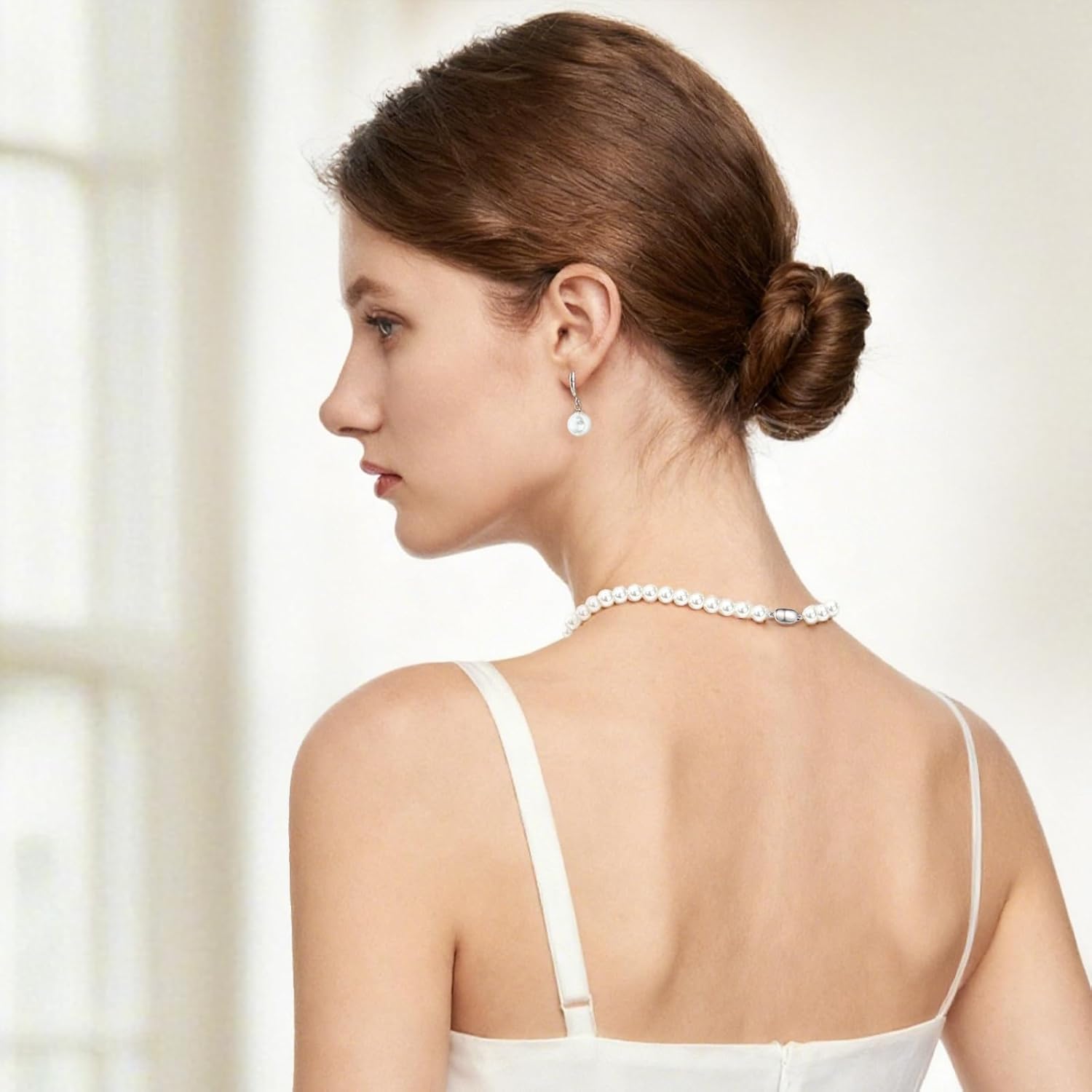 Pearl Necklace Set, featuring an exquisite bracelet, stud earrings, and necklace. This pearl necklace, bracelet, and ring ensemble radiates elegant charm, effortlessly elevating the sophistication of everyday attire. Perfect for weddings, banquets, or birthday celebrations, it also makes a thoughtful gift for women