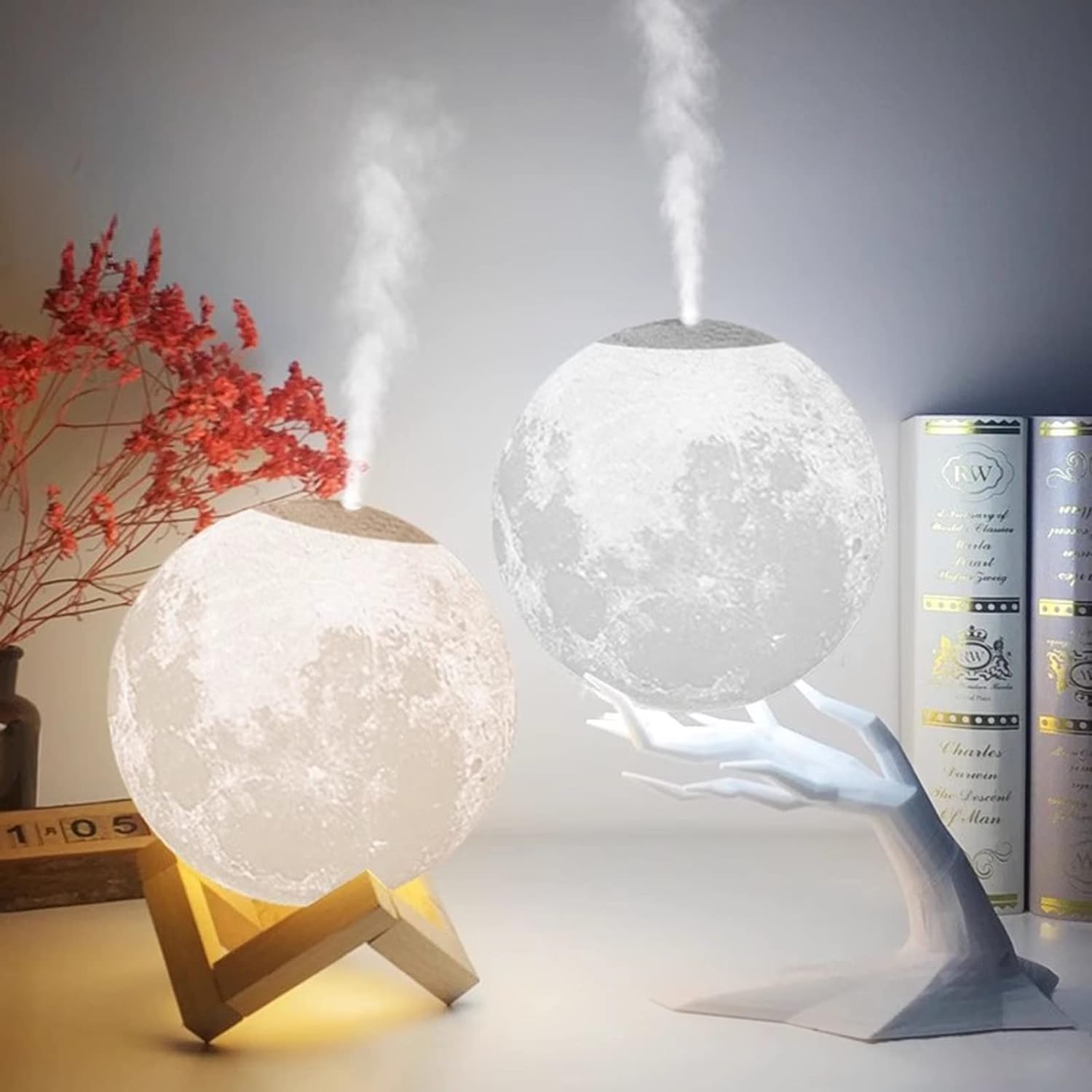 Do użytku domowego Nawilżacze 880ML nawilżacz powietrza ultradźwiękowy dyfuzor olejków eterycznych USB 3D stereoskopowy księżyc lampka nocna Mist Maker Humidificador nawilżacze do sypialni(Nero)