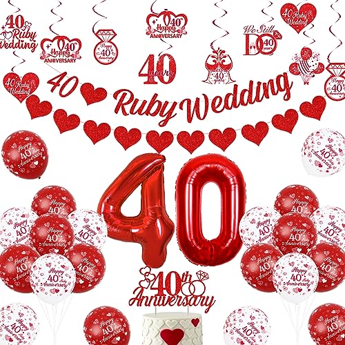 Fangleland Ruby 40th Wedding Anniversary Decorations We Still Do 40 Years Cheers to 40 Years Celebration Party Supplies for Couple Balloon Cake Topper Hanging Swirls Love Garland Banner