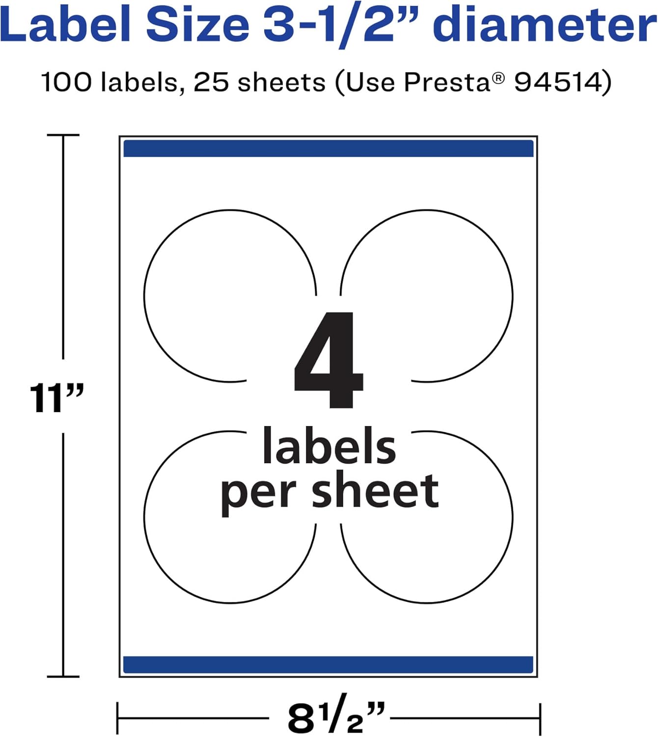Avery Printable Durable White Round Labels, Sure Feed Technology, 3.5" Diameter, Print-to-the-Edge, Waterproof Labels, Laser & Pigment-Based Inkjet Compatible, 100 Total