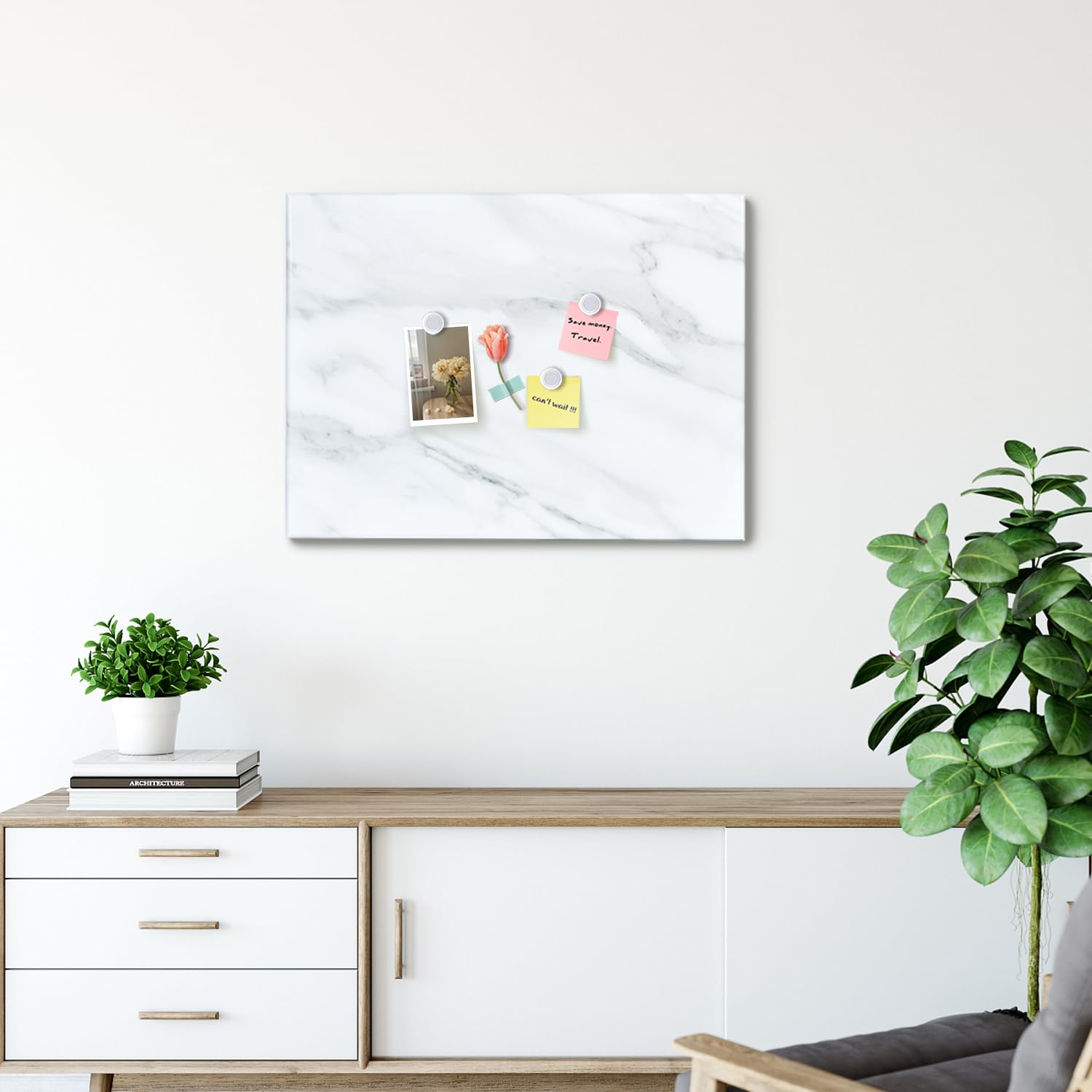 Okydoky Tableau blanc magnétique effaçable à sec avec motif imprimé marbre, 50 x 75 cm, tableau blanc décoratif pour mur avec motif, tableau blanc effaçable à sec sans cadre pour mur, aimants inclus