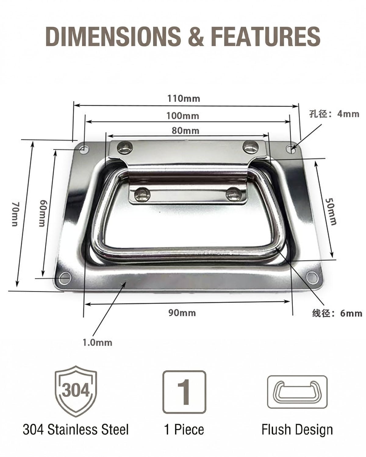 Maniglia anello acciaio inox incasso, boat hatch handle, maniglie nascoste sollevamento porta scorrevole cucina armadietti.