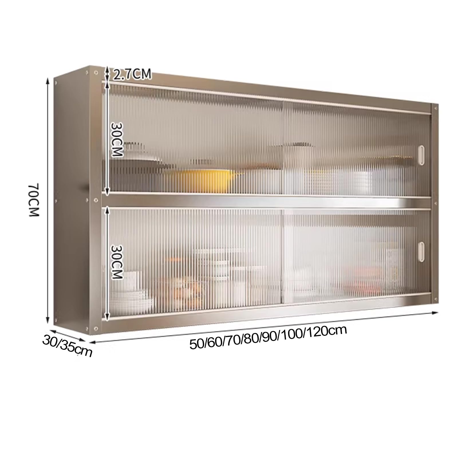 Meuble Haut de Cuisine Matériaux Acier Inoxydable et Acrylique Meuble Suspendu Salle de Bain avec Portes Coulissantes for Les Garages, Les Caves et Les Entrepôts Charge Maximale 25 Kg(100*30*70cm)
