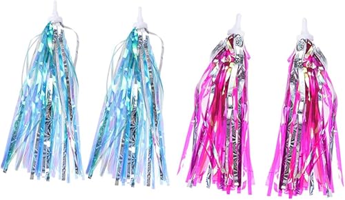 Homoyoyo 4 accesorios de scooter para niñas, cinta con purpurina con flecos rosados, borlas con purpurina para bicicleta, serpentinas