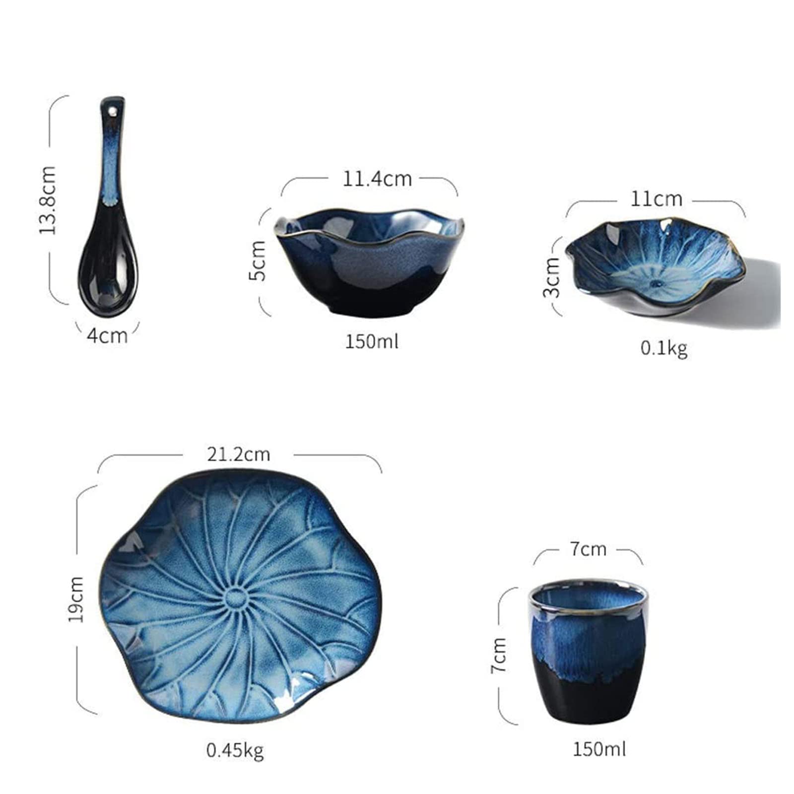 Service de Vaisselle rétro Japonais, Ensemble de Couverts en céramique, Assiette créative, Bol de Riz, Petit Plat, cuillère à Soupe, Vaisselle pour 1 Personne