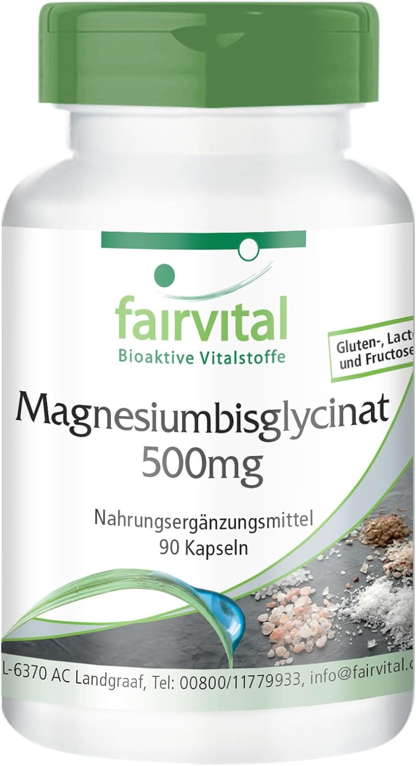 Magnesiumbisglycinaat 500mg – met 200mg magnesium per dagelijkse dosis – 90 capsules – op kwaliteit getest en hoog gedoseerd – 100% veganistisch – Made in Germany