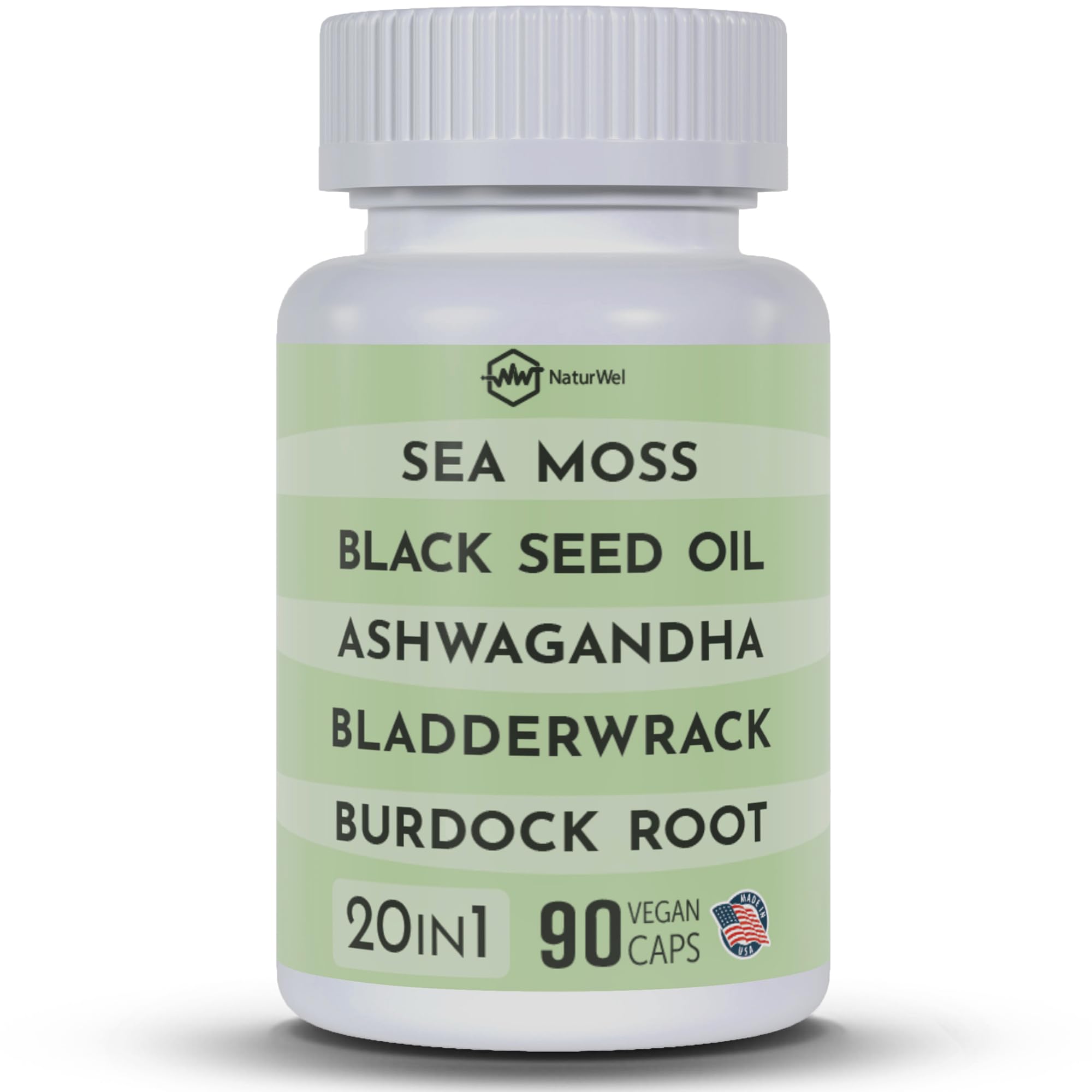 Black Seed Oil 3000mg Sea Moss 3000mg Ashwagandha 1000mg Turmeric 1000mg Burdock 1000mg Bladderwrack 1000mg & Elderberry Manuka Chlorophyll Dandelion Yellow Dock - (90 Capsules Pack of 1)
